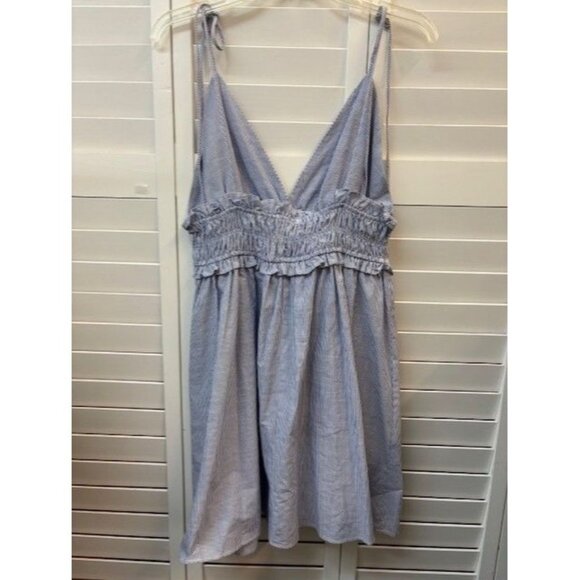 Blue & White Striped Zara Dress With Adjustable Straps & Smocked Waist Size L - Picture 1 of 3